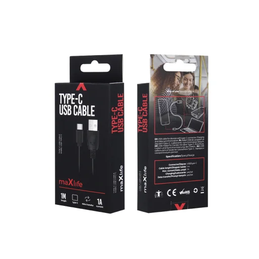Maxlife kábel USB - USB-C 1,0 m 1A fekete - 2