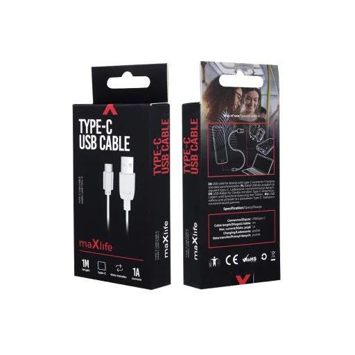 Maxlife kábel USB - USB-C 1,0 m 1A fehér - 2