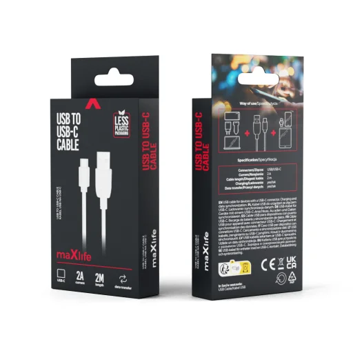 Maxlife kábel USB - USB-C 2,0 m 2A fehér - 2
