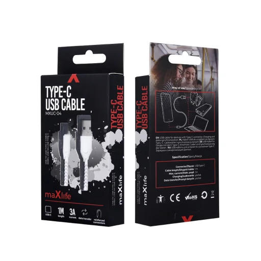 Maxlife MXUC-04 USB - USB-C kábel 1,0 m 3A fehér - 3