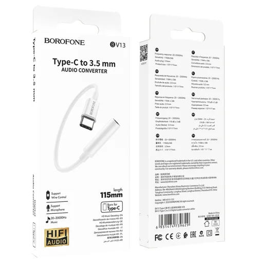 Borofone audio adapter BV13 Type C - 3.5 mm jack fehér - 3
