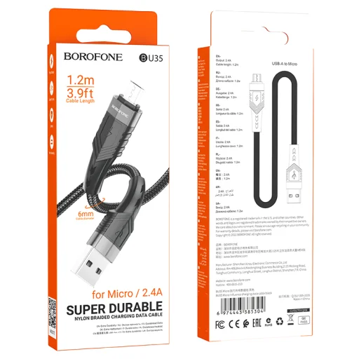 Borofone BU35 Influence USB - microUSB kábel 2.4A 1.2m fekete - 5