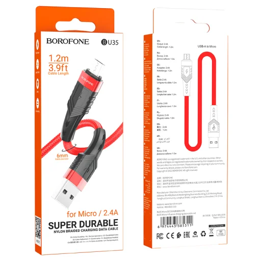 Borofone BU35 Influence USB - microUSB kábel 2.4A 1.2m piros - 3