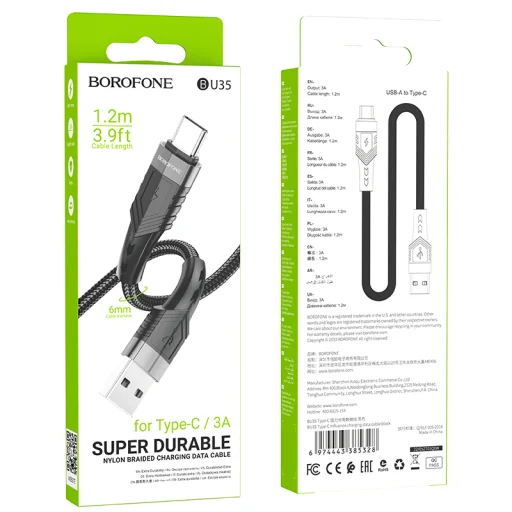 Borofone BU35 Influence USB - Type C kábel 3A 1.2m fekete - 5