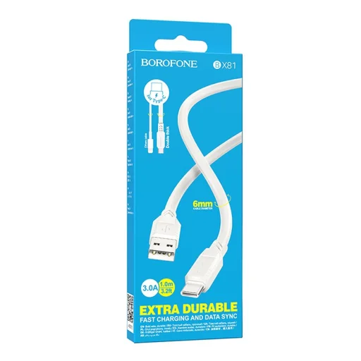 Borofone Goodway BX81 USB - Type C kábel 3A 1m fehér - 2