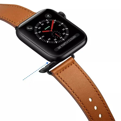 Apple Watch 4/5/6/7/8/SE/Ultra (42/44/45/49mm) PU bőr óraszíj konyakbarna Alphajack - 2