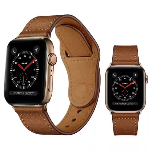 Apple Watch 4/5/6/7/8/SE (38/40/41mm) PU bőr óraszíj világosbarna Alphajack - 1