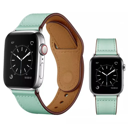 Apple Watch 4/5/6/7/8/SE (38/40/41mm) PU bőr óraszíj mentazöld Alphajack - 1