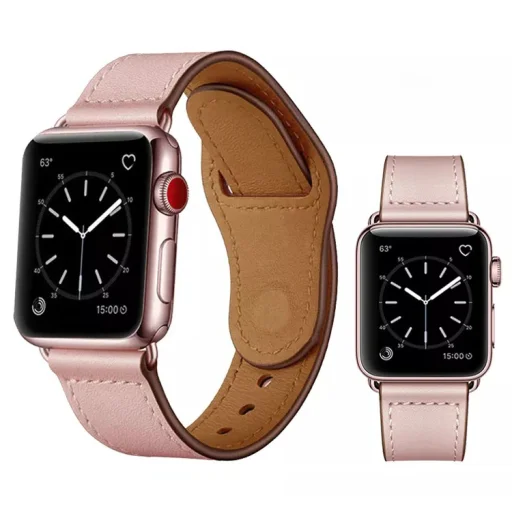 Apple Watch 4/5/6/7/8/SE (38/40/41mm) PU bőr óraszíj rózsaszín Alphajack - 1