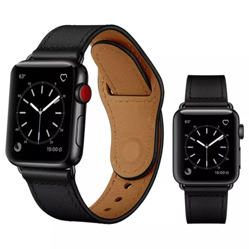 Apple Watch 4/5/6/7/8/SE/Ultra (42/44/45/49mm) PU bőr óraszíj fekete Alphajack - 1