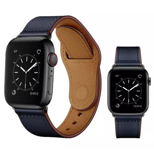 Apple Watch 4/5/6/7/8/SE (38/40/41mm) PU bőr óraszíj tengerészkék Alphajack - 1
