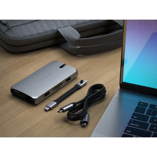 Satechi USB-C On-the-go többportos adapter, HUB elosztó (1xHDMI, 1xVGA, 1x USB-C PD, 1xGigabit Ethernet, 2x USB-A, 1xUSB-C, Micro/SD) - fekete (ST-UCMBAK) - 6