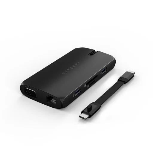 Satechi USB-C On-the-go többportos adapter, HUB elosztó (1xHDMI, 1xVGA, 1x USB-C PD, 1xGigabit Ethernet, 2x USB-A, 1xUSB-C, Micro/SD) - fekete (ST-UCMBAK) - 2