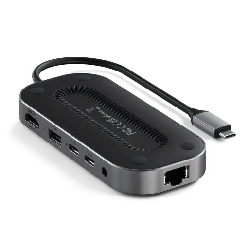 Satechi USB-4 többportos adapter, HUB elosztó W2.5G Ethernet (1xHDMI2.1, 1xUSB-A, 2x USB-C, Audio 3.5mm, Ethernet) - fekete (ST-U4MGEM) - 2