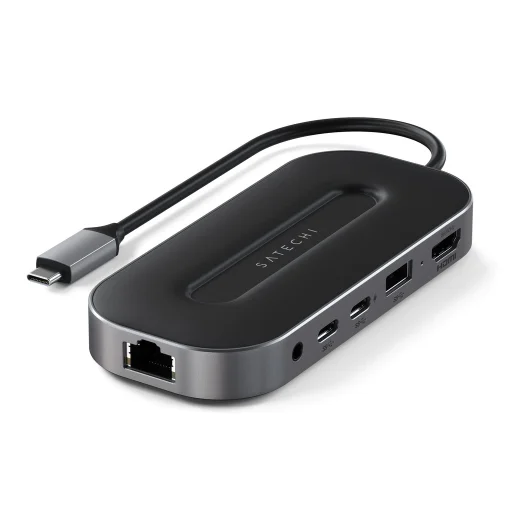 Satechi USB-4 többportos adapter, HUB elosztó W2.5G Ethernet (1xHDMI2.1, 1xUSB-A, 2x USB-C, Audio 3.5mm, Ethernet) - fekete (ST-U4MGEM) - 1