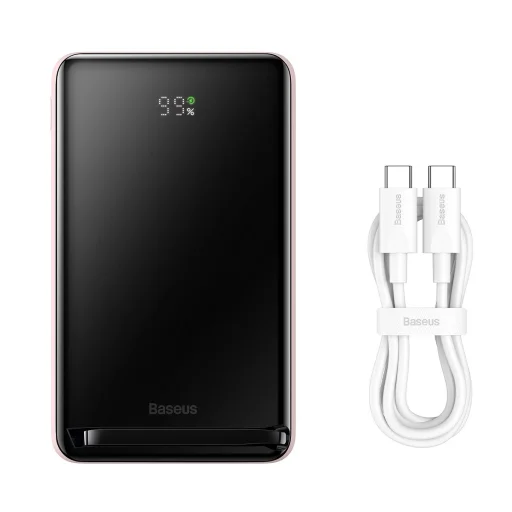 Baseus Powerbank 10000mAh Mágneses (MagSafe) vezeték nélküli töltéssel 20W Overseas Edition rózsaszín (PPCX000202) + USB Type C Baseus Xiaobai Series 60W 0.5m - 3