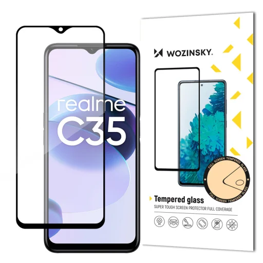 Realme C35 üvegfólia Wozinsky Full Glue 9H fekete kerettel tokbarát - 1