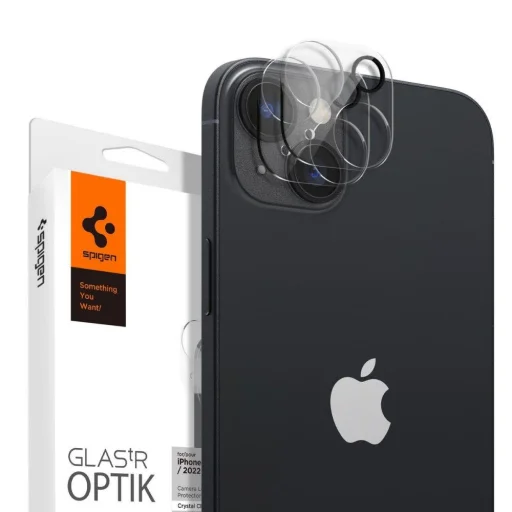 iPhone 14/14 Plus/15/15 Plus Spigen Optik.TR 2x kameralencsevédő 9H üveg fekete keretes - 1
