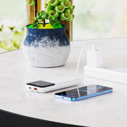 Borofone BJ22 Powerbank 10000mAh USB PD QC 3.0 22,5W+ beépített Type C és Lightning kábel fehér - 2