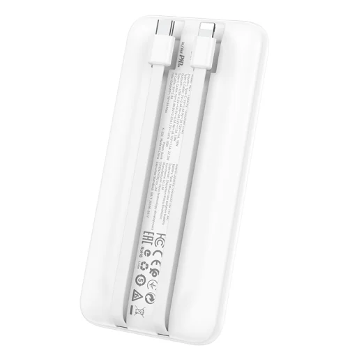 Borofone BJ22 Powerbank 10000mAh USB PD QC 3.0 22,5W+ beépített Type C és Lightning kábel fehér - 4