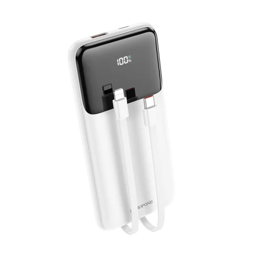 Borofone BJ22 Powerbank 10000mAh USB PD QC 3.0 22,5W+ beépített Type C és Lightning kábel fehér - 1