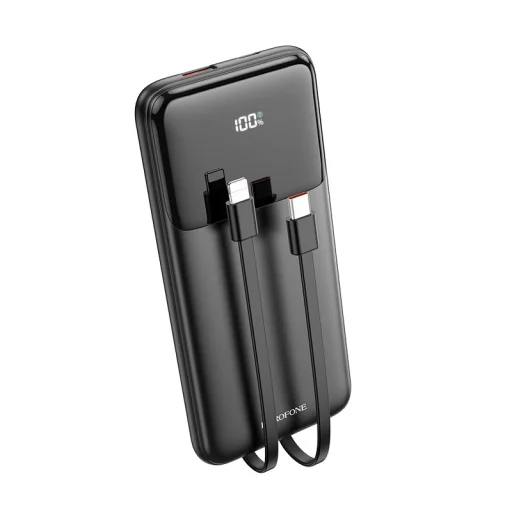 Borofone BJ22 Powerbank 10000mAh USB PD QC 3.0 22,5W+ beépített Type C és Lightning kábel fekete - 1