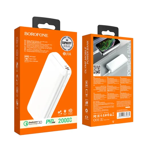 Borofone Olymp BJ1A powerbank 20000mAh USB + Type C PD QC 3.0 18W fehér - 4