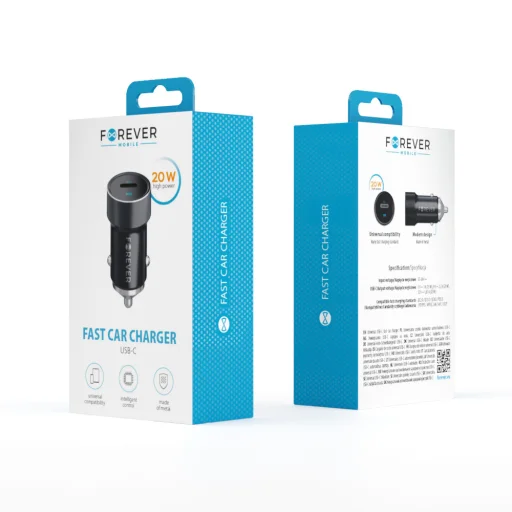 Forever autós töltő PD QC CC-06 1x USB-C 20W fekete - 2