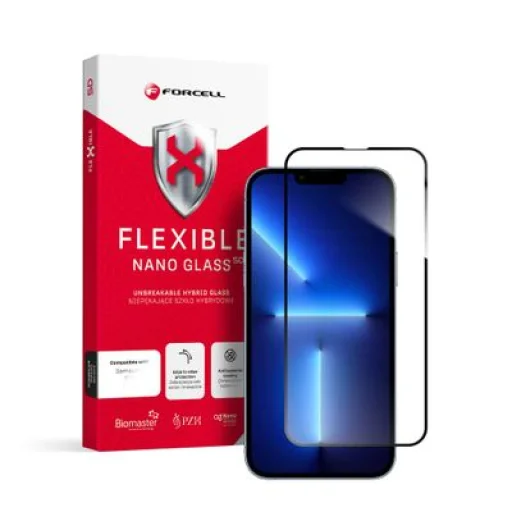 iPhone 13 Pro Max/14 Plus Forcell Flexible 5D Full Glue hibrid kijelzővédő üvegfólia fekete - 1