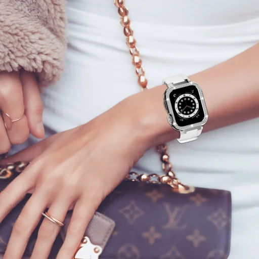 Apple Watch 40 / 41mm Kingxbar Strarry óraszíj tokkal fehér - 4