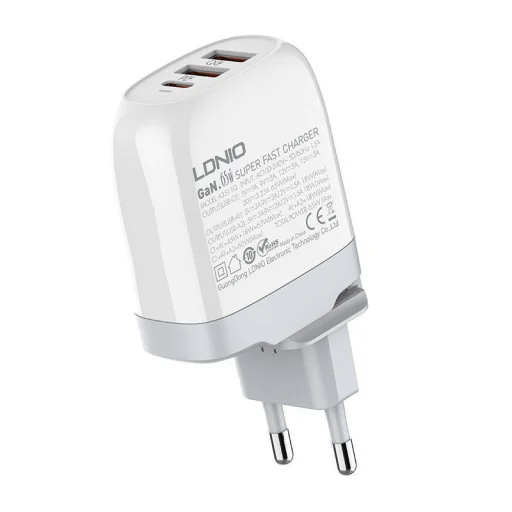 LDNIO A3511Q GaN hálózati töltő adapter 2x USB + USB-C, 65W fehér - 5