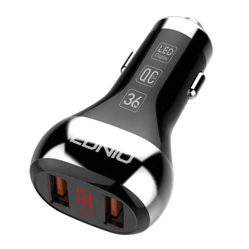 LDNIO C2 autós telefontöltő 2x USB, QC 3.0, LED, 36W fekete - 1