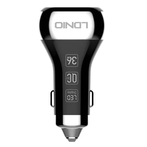 LDNIO C2 autós telefontöltő 2x USB, QC 3.0, LED, 36W fekete - 5