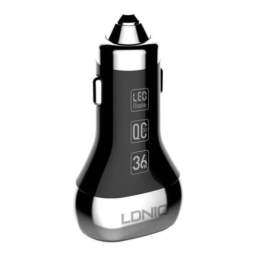 LDNIO C2 autós telefontöltő 2x USB, QC 3.0, LED, 36W fekete - 2