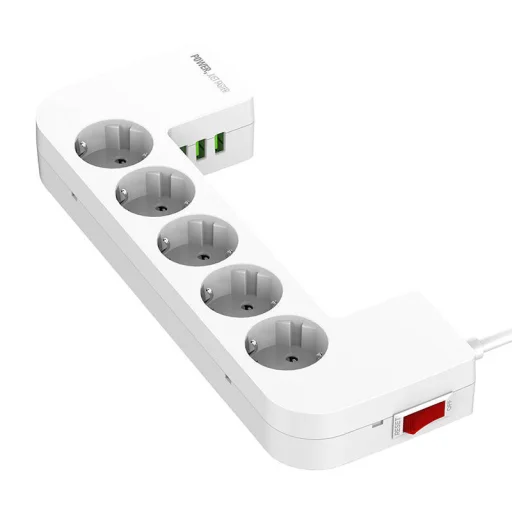 LDNIO SE5334/SC5309 hálózati elosztó 5 AC aljzattal, 3x USB, 2m fehér kábelrendező dobozzal - 6