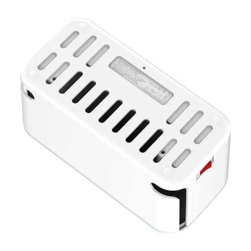 LDNIO SEW5359 hálózati elosztó 5 AC aljzattal, 3x USB, vezetél nélküli töltéssel, 2m fehér kábelrendező dobozzal - 7