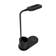 Asztali LED lámpa tolltartóval, vezeték nélküli töltéssel QI 10W fekete