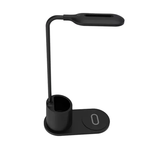 Asztali LED lámpa tolltartóval, vezeték nélküli töltéssel QI 10W fekete - 3