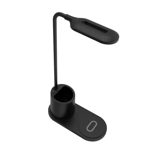 Asztali LED lámpa tolltartóval, vezeték nélküli töltéssel QI 10W fekete - 4