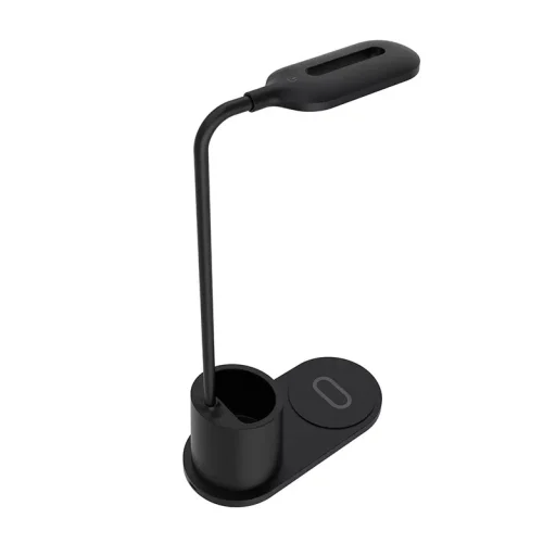 Asztali LED lámpa tolltartóval, vezeték nélküli töltéssel QI 10W fekete - 2