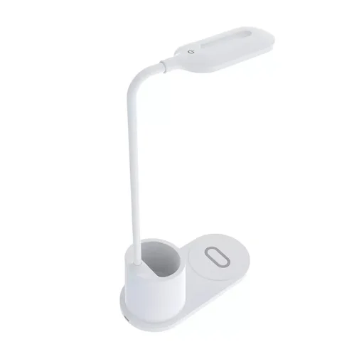 Asztali LED lámpa tolltartóval, vezeték nélküli töltéssel 10W fehér - 1