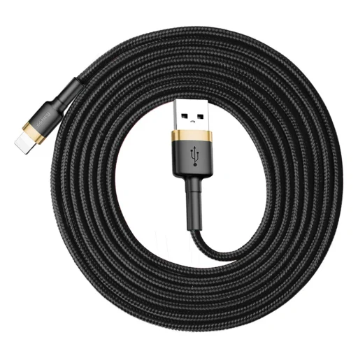 Baseus Cafule Nylon harisnyázott USB/Lightning kábel QC3.0 1.5A 2m fekete-arany (CALKLF-CV1) - 3