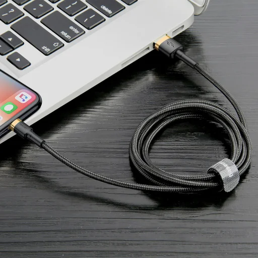 Baseus Cafule Nylon harisnyázott USB/Lightning kábel QC3.0 1.5A 2m fekete-arany (CALKLF-CV1) - 7