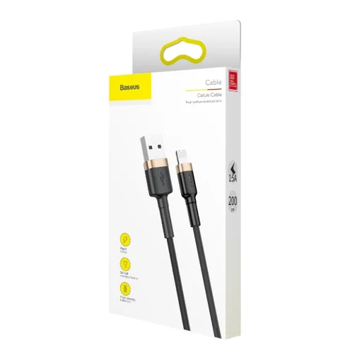Baseus Cafule Nylon harisnyázott USB/Lightning kábel QC3.0 1.5A 2m fekete-arany (CALKLF-CV1) - 9