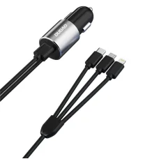 Dudao 3in1 USB autós telefontöltő 3,4 A beépített kábellel Lightning / USB Type C / micro USB fekete (R5ProN) szivargyújtós