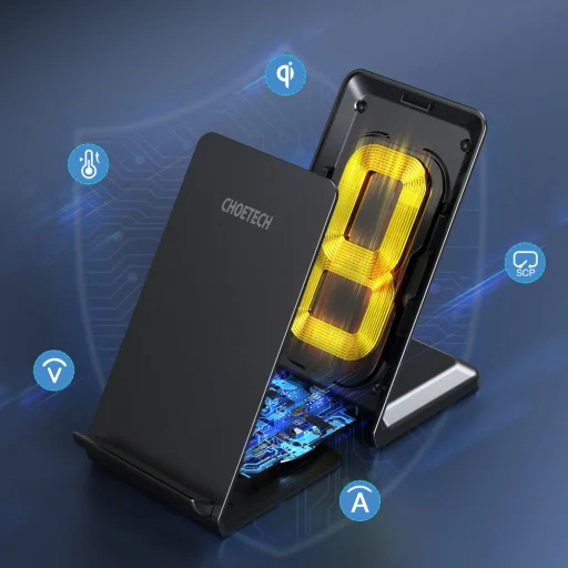 Choetech kéttekercses vezeték nélküli gyorstöltő állvány 15W + 1,2 m micro USB kábel fekete (T524-F) - 3