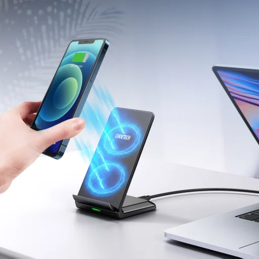 Choetech kéttekercses vezeték nélküli gyorstöltő állvány 15W + 1,2 m micro USB kábel fekete (T524-F) - 4