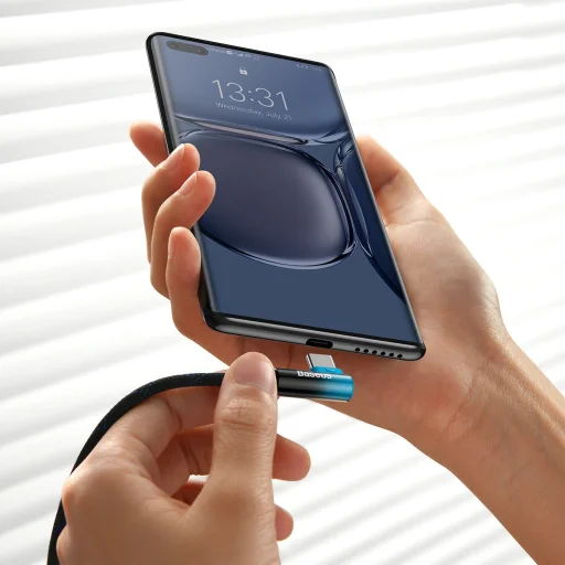 Baseus MVP 90 fokban döntött USB Type C - USB Type-C kábel 2m 100W 5A kék (CAVP000721) - 5