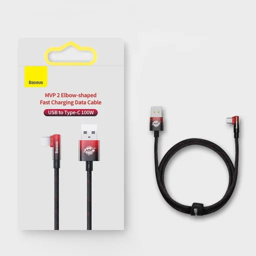 Baseus MVP 2 90 fokban döntött USB - USB Type-C kábel 1m 100W fekete-piros - 10