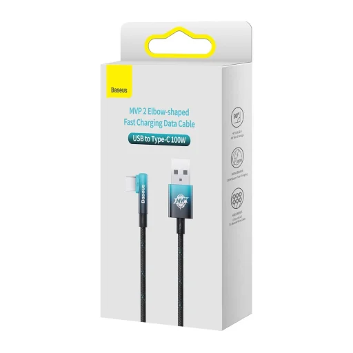 Baseus MVP 2 90 fokban döntött USB - USB Type-C kábel 2m 100W fekete-kék - 2